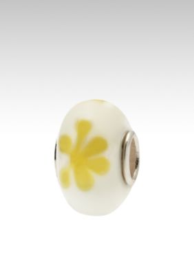 Belk Silverworks Yellow Flower on White Glass Originality Bead