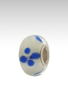 Belk Silverworks Blue Flower on White Glass Originality Bead