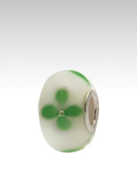 Belk Silverworks Green Flower on White Glass Originality Bead