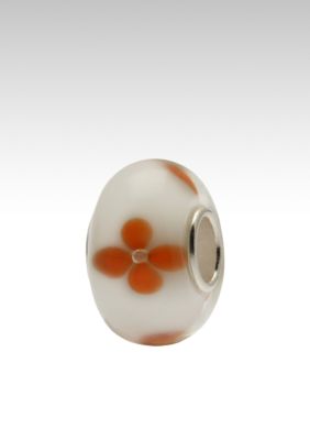 Belk Silverworks Orange Flower on White Glass Originality Bead
