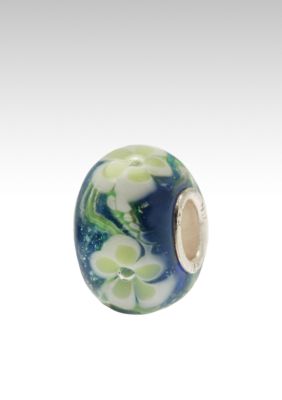 Belk Silverworks Green Flowers on White Glass Originality Bead