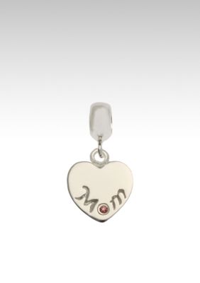 Belk Silverworks Mom Heart Disc with Amythest Crystal Drop Originality Bead