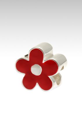 Belk Silverworks Red and White Enamel Flower Originality Bead