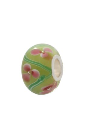 Belk Silverworks Light Green and Pink Flower Glass Originality Bead