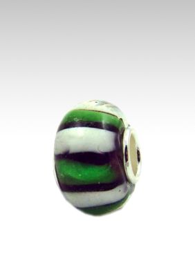 Belk Silverworks Green, White and  Purple Striped Glass Originality Bead
