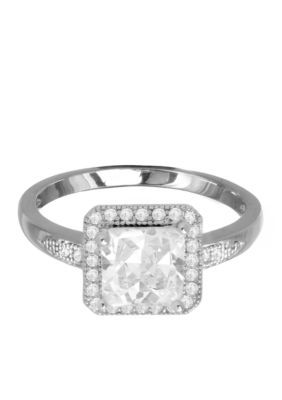Belk Silverworks Everloved Micro-Pave' Fine Silver Plate Princess Cut Ring Size 8
