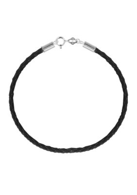 Belk Silverworks Black Braided Leather 7.5 in. Originality Bead Bracelet
