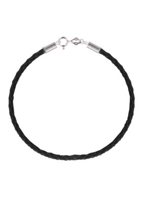 Belk Silverworks Black Braided Leather 8.5-Inch Originality Bead Bracelet