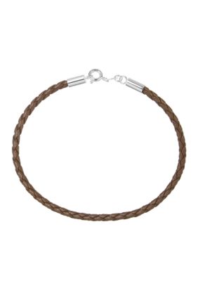 Belk Silverworks Tan Braided Leather 7.5-Inch Originality Bead Bracelet