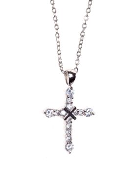 New Directions CZ Pave Cross Pendant Necklace