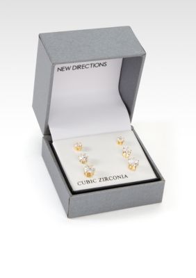 ND&reg; New Directions Round CZ and Gold Trio Earring Set