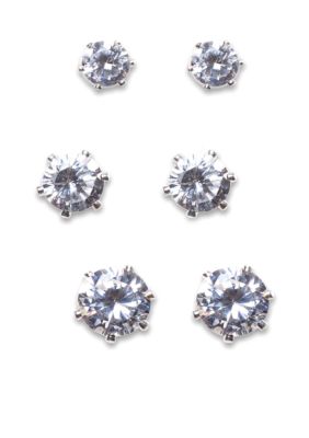 New Directions Round CZ and Silver Trio Earring Set
