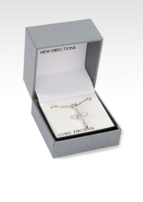 ND&reg; New Directions Oval CZ Cross Pendant Necklace