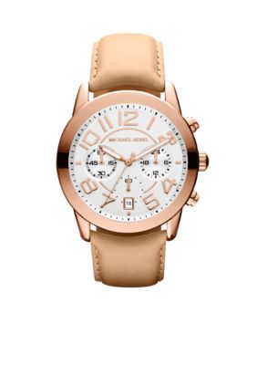 Michael Kors Mid-Size Vachetta Leather and Rose Gold-Tone Stainless Steel Mercer Chronograph Watch