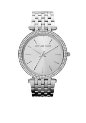 Michael Kors Mid-Size Silver Tone Stainless Steel Pippa Three Hand Glitz Watch