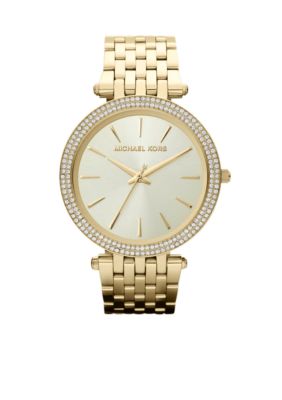 Michael Kors Mid-Size Gold Tone Stainless Steel Darci Three Hand Glitz Watch
