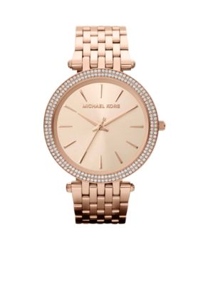 Michael Kors Mid-Size Rose Gold Tone Stainless Steel Darci Three Hand Glitz Watch