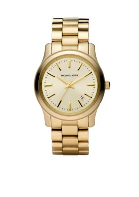 Michael Kors Mid-Size Gold Tone Stainless Steel Runway Three-Hand Watch<br>