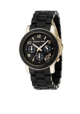 Michael Kors Women's Chronograph Black Rubber Coated Gold-Tone Stainless Steel Watch