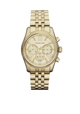 Michael Kors Mid-Size Gold Tone Stainless Steel Lexington Chronograph Watch 
