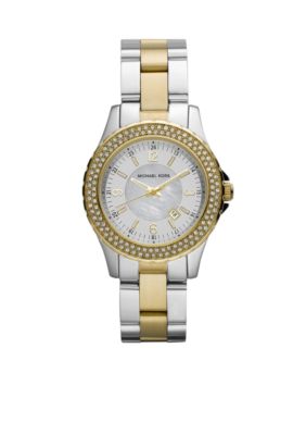 Michael Kors Mini-Size Silver and Gold Tone Stainless Steel Madison Three-Hand Glitz Watch 