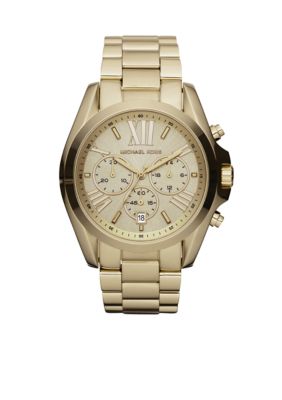 Michael Kors Mid-Size Gold Tone Stainless Steel Bradshaw Chronograph Watch 