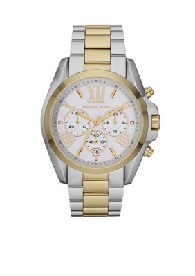 Michael Kors Mid-Size Silver and Gold Tone Stainless Steel Bradshaw Chronograph Watch 