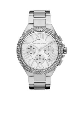 Michael Kors Mid-Size Silver Tone Stainless Steel Camille Chronograph Glitz Watch<br>