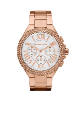 Michael Kors Mid-Size Rose Gold Tone Stainless Steel Camille Chronograph Glitz Watch 