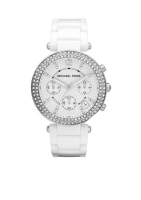 Michael Kors Mid-Size White Ceramic Parker Chronograph Glitz Watch