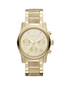 Michael Kors Mid-Size Horn Acetate and Gold Tone Stainless Steel Runway Chronograph Watch 