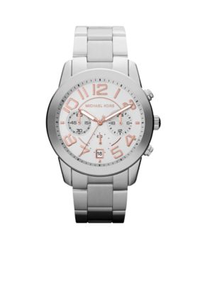 Michael Kors Mid-Size Silver Tone Stainless Steel Mercer Chronograph Watch