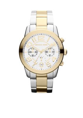 Michael Kors Mid-Size Silver-Tone and Gold-Tone Stainless Steel Mercer Chronograph Watch