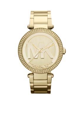 Michael Kors Midsize Gold-Tone Stainless Steel Parker Logo Glitz Exclusive Anniversary Watch