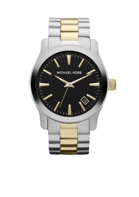 Michael Kors Men's Silver and Gold Tone Stainless Steel Runway Three-Hand Watch 