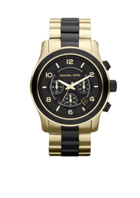 Michael Kors Men's Black and Gold Tone Stainless Steel Runway Chronograph Watch<br>