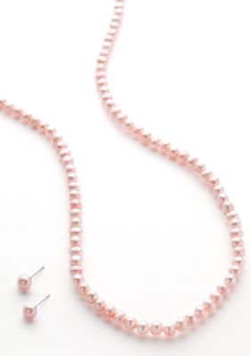 Belk Silverworks Pink Cultured Pearl Necklace with Pink Pearl Earring Set