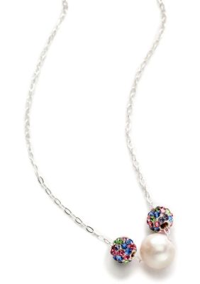 Belk Silverworks Pearl and Crystal Ball Slide Necklace