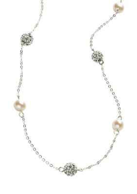Belk Silverworks White Pearl and Crystal Sterling Silver Tin Cup Necklace