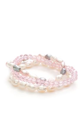 Belk Silverworks Pearl and Crystal Three Piece Bracelet Set