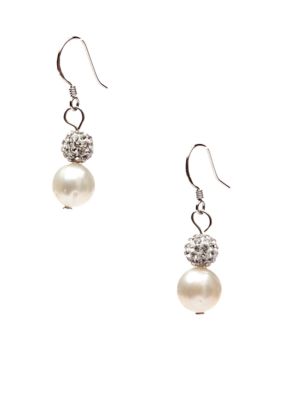 Belk Silverworks Pearl and Crystal Hook Drop Earrings
