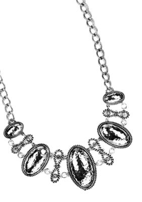 Via Neroli Artisan Inspired Hammered Silver and Crystal Necklace