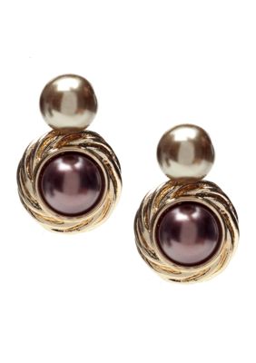 Via Neroli Double Drop Pearl and Gold Pierced Earrings