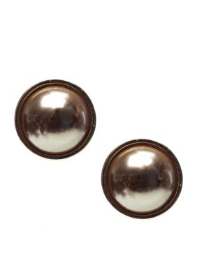 Via Neroli Taupe Pearl Clip Earring Set in Polished Gold