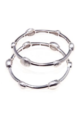 Via Neroli Set Of Two Textured Silver Stretch Bracelets