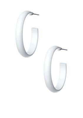 Kim Rogers White Medium Spaghetti Hoop Earrings