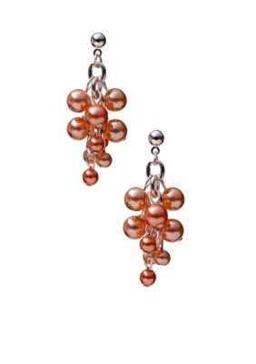 Kim Rogers Coral Pearl Cluster Drop Earrings