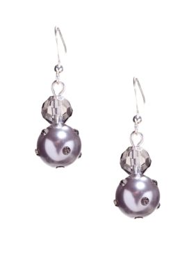 Kim Rogers&reg; Gray Faceted Bead/Pearl French Wire Earrings