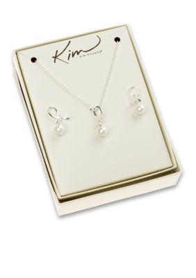Kim Rogers Pearl Ribbon Loop Necklace Earring Set