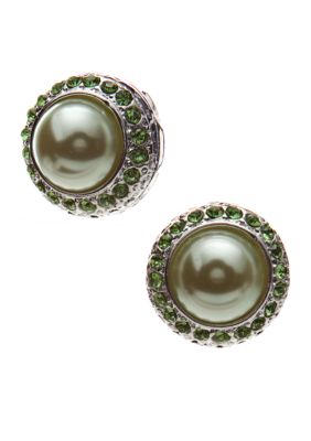 Kim Rogers Green Pearl Button Clip Earrings